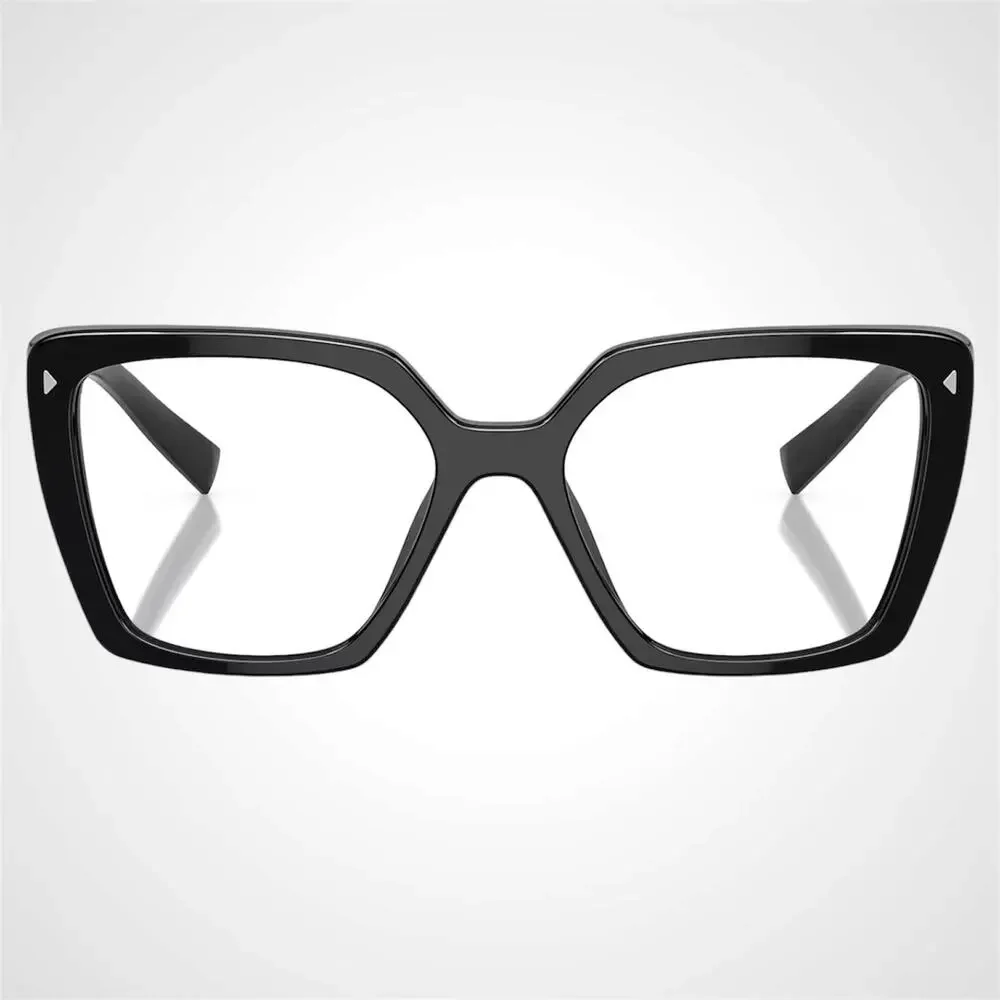 New PRADA Eyeglasses Black Square Silver Logo 53mm w/ Case - Picture 2 of 6